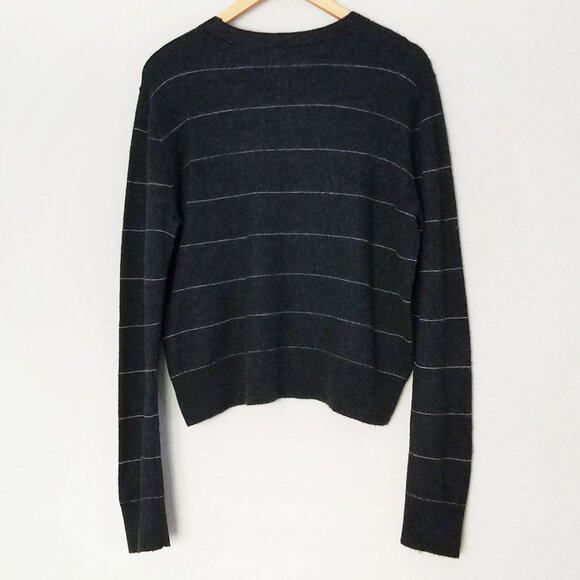 Vince Stripe Fitted 100% Cashmere Crewneck Sweater Charcoal Gray Size XL $345 - Picture 8 of 14